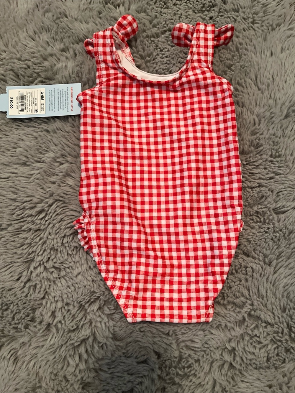 Cat & Jack Red and White Gingham One-Piece Swimsuit for girls.  Size 3-6 months